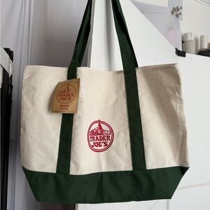 Trader Joe’s Large Green and Cream canvas Tote Bag